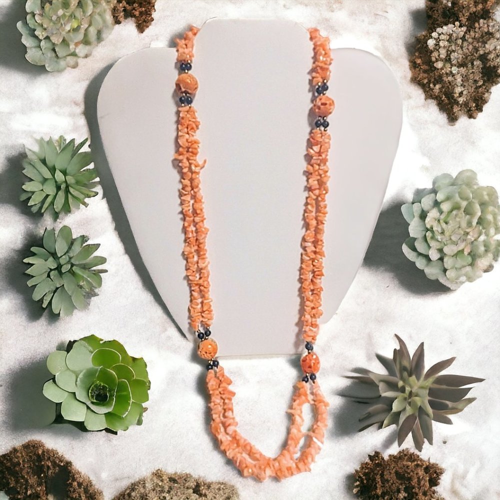 DISCO LEMONADE Vintage Natural Angel Skin Coral Beaded Necklace, Angelskin,Angel